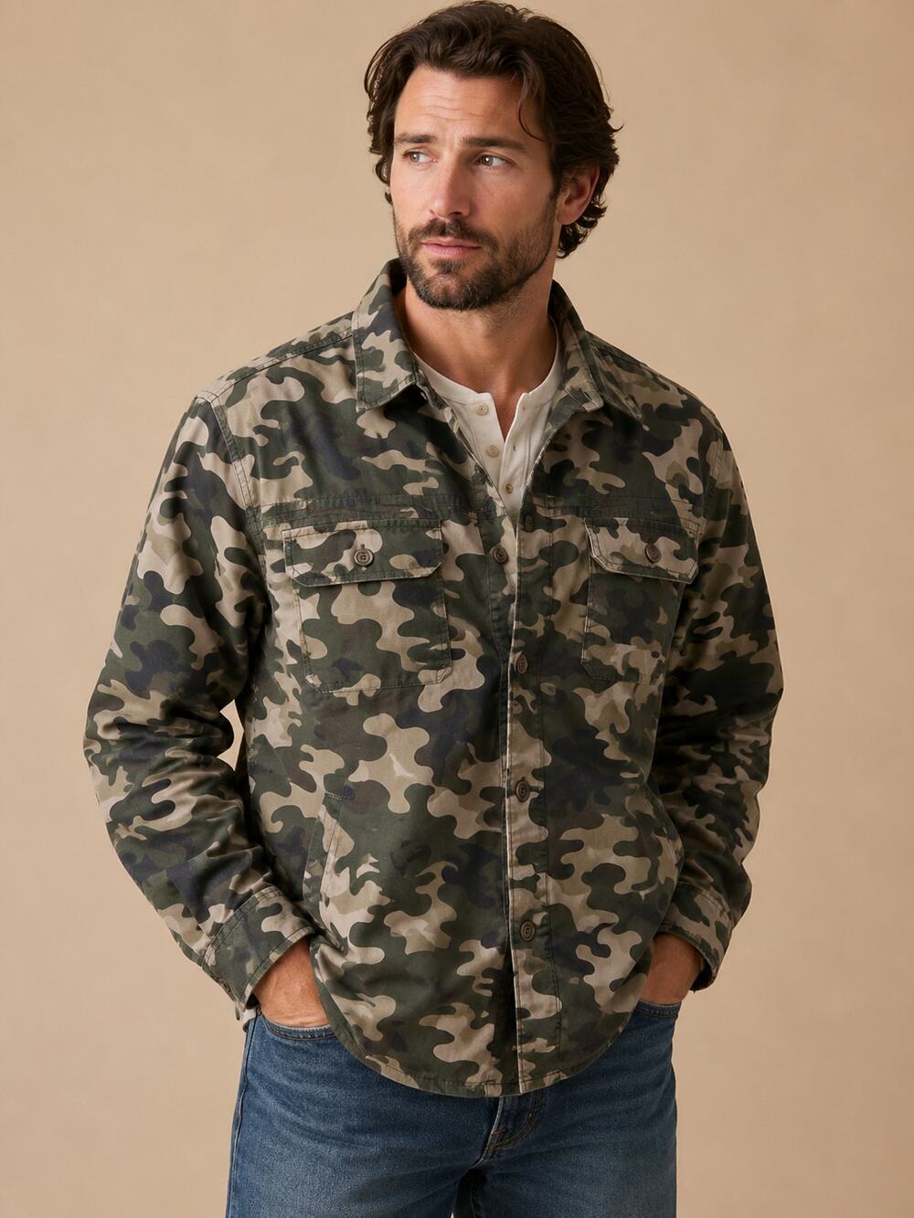 Camo Jacket Urban Pipeline Lined Button Closure Medium